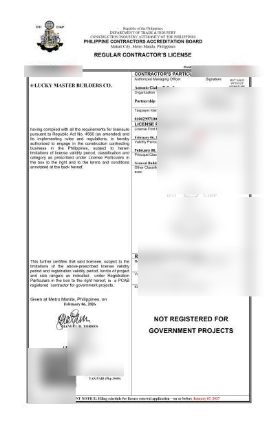 Pcab Certificate Example 4-Lucky Master Builders Co. | Design & Build in Taytay, Rizal